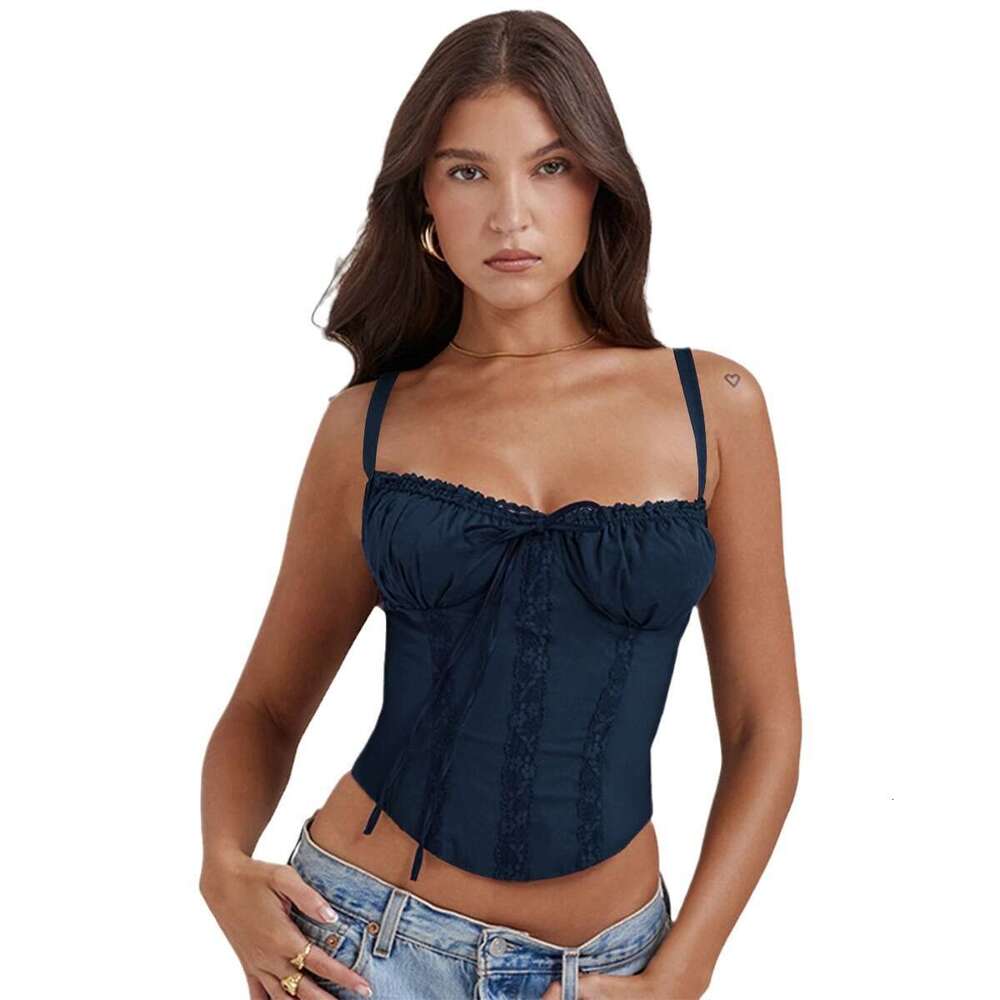 Summer Tee Shirt Women Clothes T Shirt Women T Shirt Graphic Tees Shirt 2025 Summer New Splicing Lace Up Sexy Spicy Girls Strap Top for Women