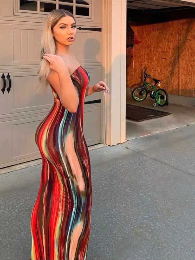 Spring And Summer Dresses For Women Chest Wrap Printed Off Shoulder Bandage Slim Sexy Long Dress 2023 New Fashion party MsChuhXJ250514