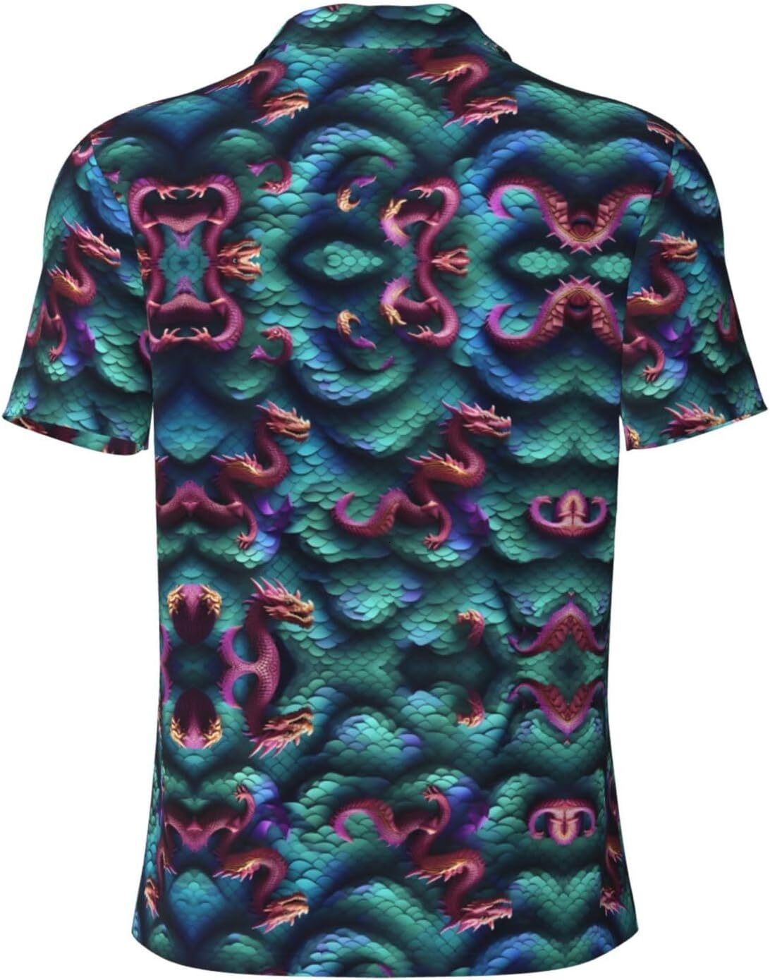 Mens Polo shirt 3D Magical Dragon Scales Pattern Print Men's Short Sleeve Polo Golf Shirts Summer Casual Button Shirts for Casual Formal Wear