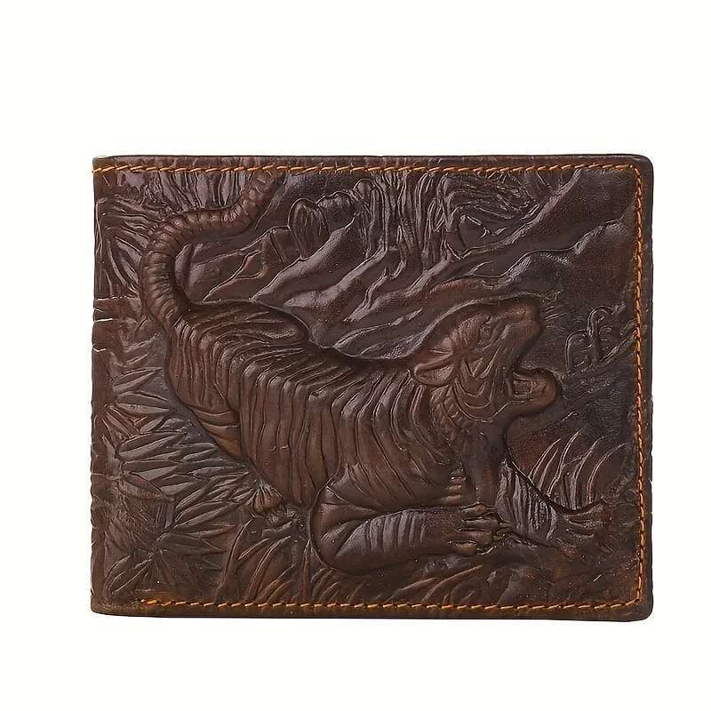 Men's Vintage Genuine Leather 3D Printed Tiger Wallet Card Holder