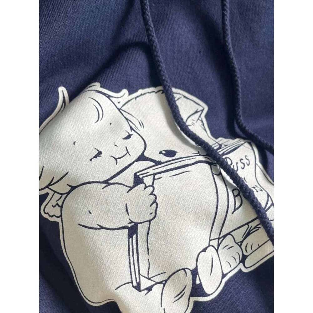 Angel Reading Book Hoodie Women Pockets Cartoon Print Cotton Long Sleeve Sweatshirts 2023 Autumn Preppy Style Hoodies Y2k Top Designer