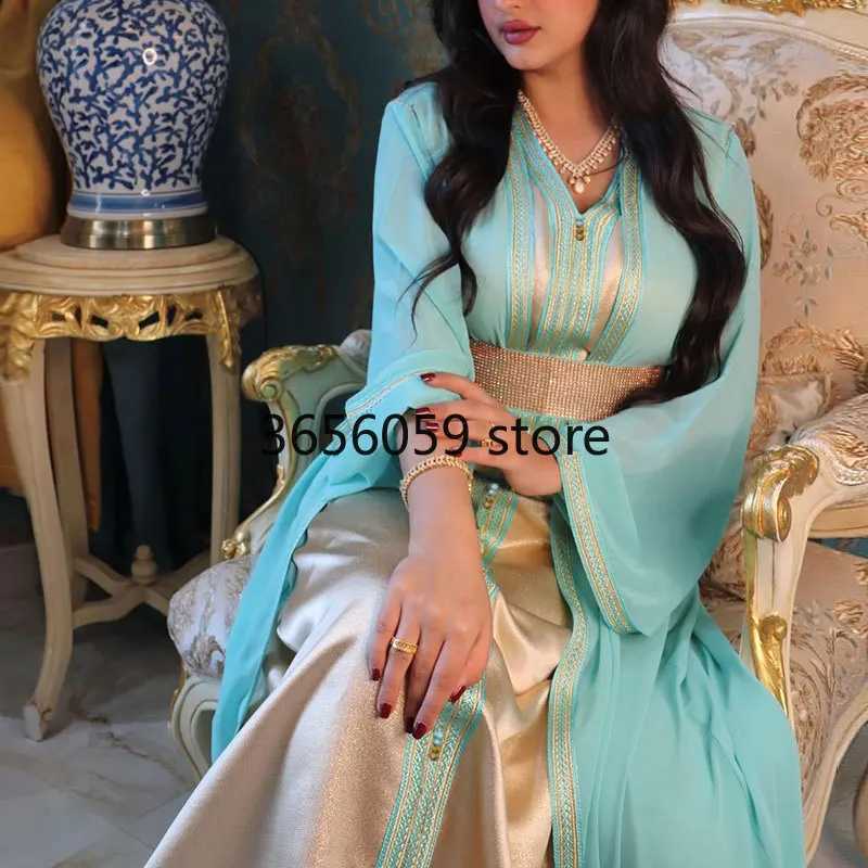 Diamond Belt Moroccan Takchita Party Kaftan Chiffon Abaya Satin Inner Dress Saudi Middle East Muslim Party Eid Ramadan Robe X250514