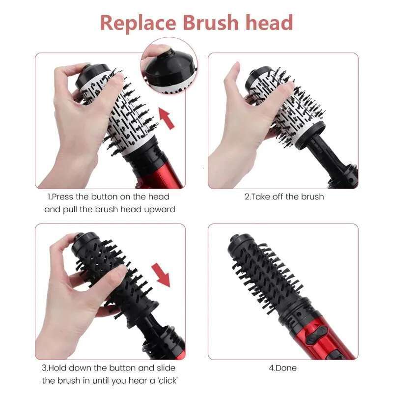 2 Replaceable Head 360 Rotating Airflow Hot Air Brush Straightener Curler Iron Volumizer Blowers Electric Hair Dryer Comb