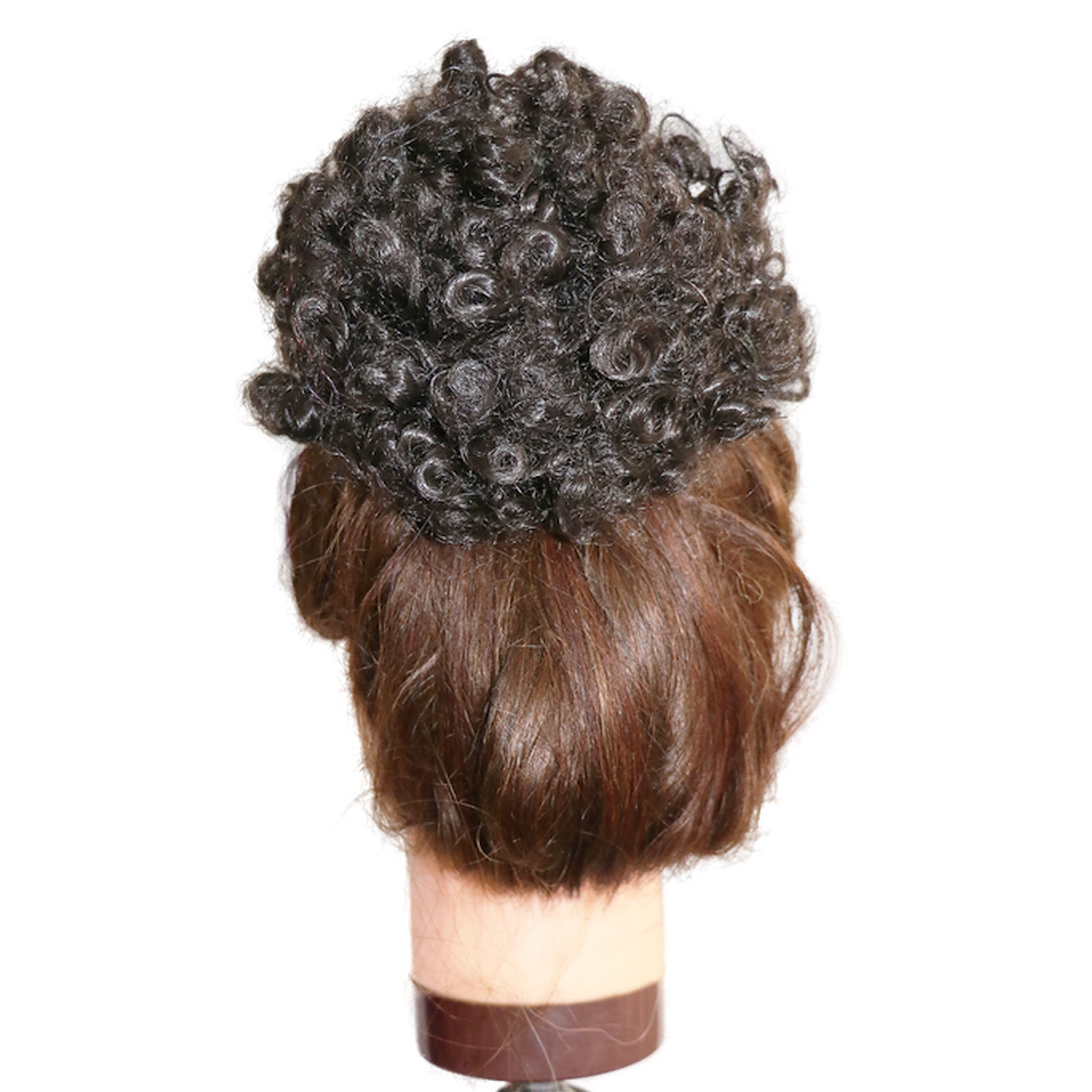 Pure Color Afro Puff Drawstring Ponytail Bun with Bangs-Heat Resistant Synthetic Kinky Curly Ponytail Updo Hair Extensions with Two Clips, Curly Women
