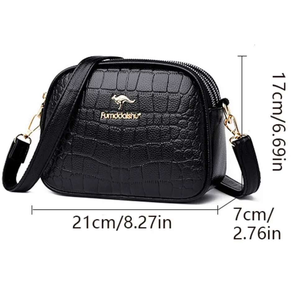 3 Layers Zipper Pockets Quality Crocodile PU Leather Women's Handbags Shoulder CrossBody Bags Light Female Handbag Sac