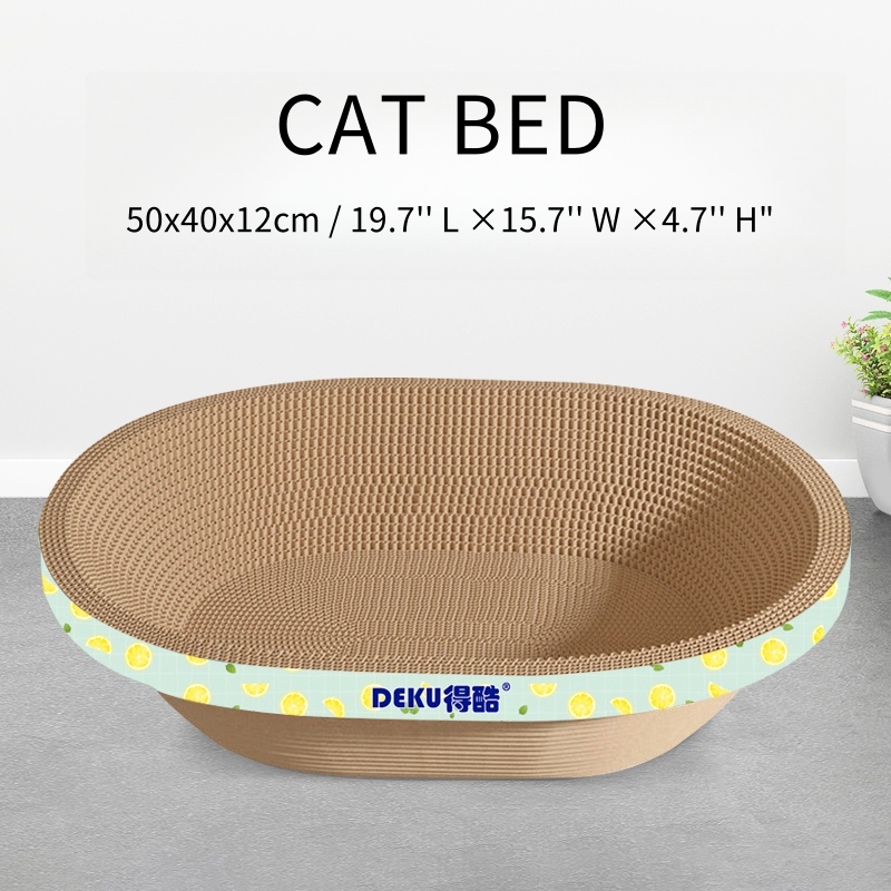 Large Corrugated Cardboard Cat Bed & Scratcher, 2-in-1 Oval Cat Cave for 15lbs Cats, Eco-Friendly Furniture Saver