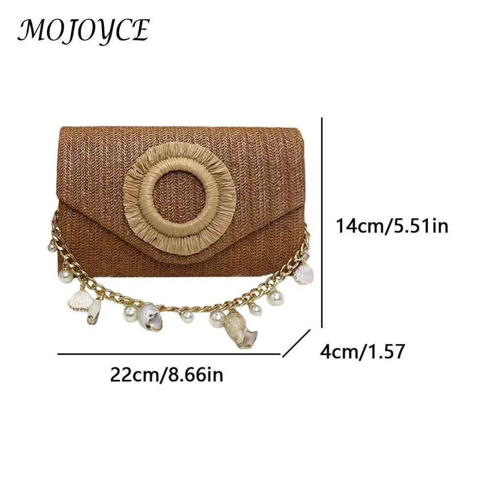 Women All-Match Shell Clutch Large Capacity Stylish Knit Evening Seaside Straw Beach Travel Shopping Commute Bag