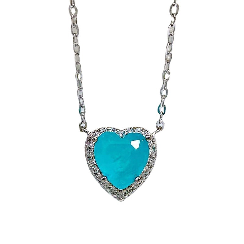 Choucong 2025 Sweet Cute Heart Pendant Luxury Jewelry Real 100% 925 Sterling Silver Paraiba Pave White Sapphire Women Wedding Clavicle Necklace For Lo
