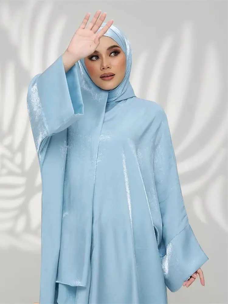 Ramadan Eid Satin Abaya Dubai Khimar Muslim Kaftan Dress Islamic African Dresses For Prayer Clothes Women Caftan Marocain Femme X250514
