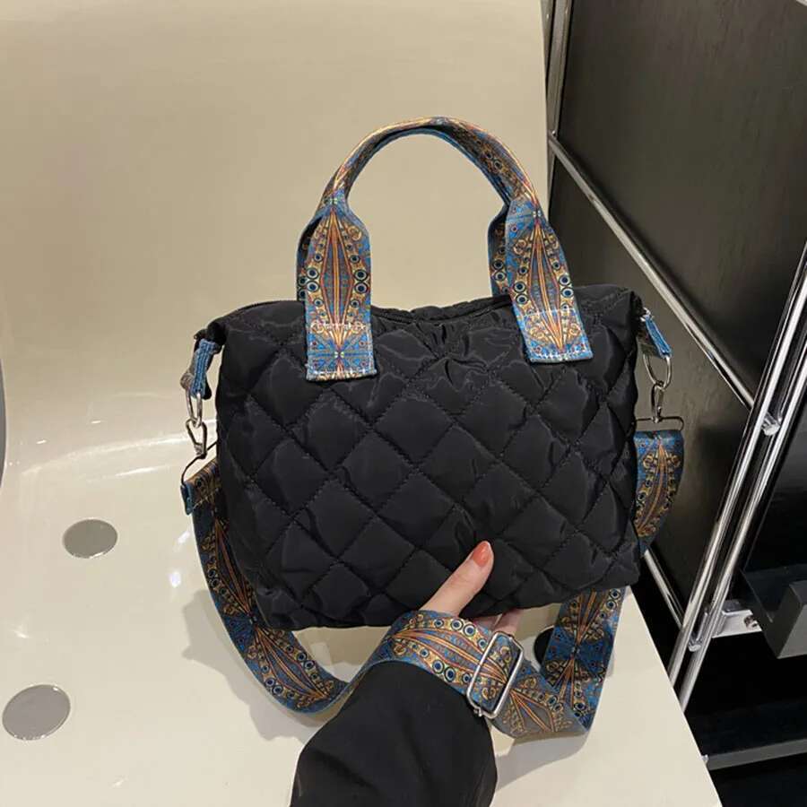 Women Wide Belt Handbag Fall/Winter Rhombus Space Shoulder Large Capacity All-Match Shopping Tote Bag