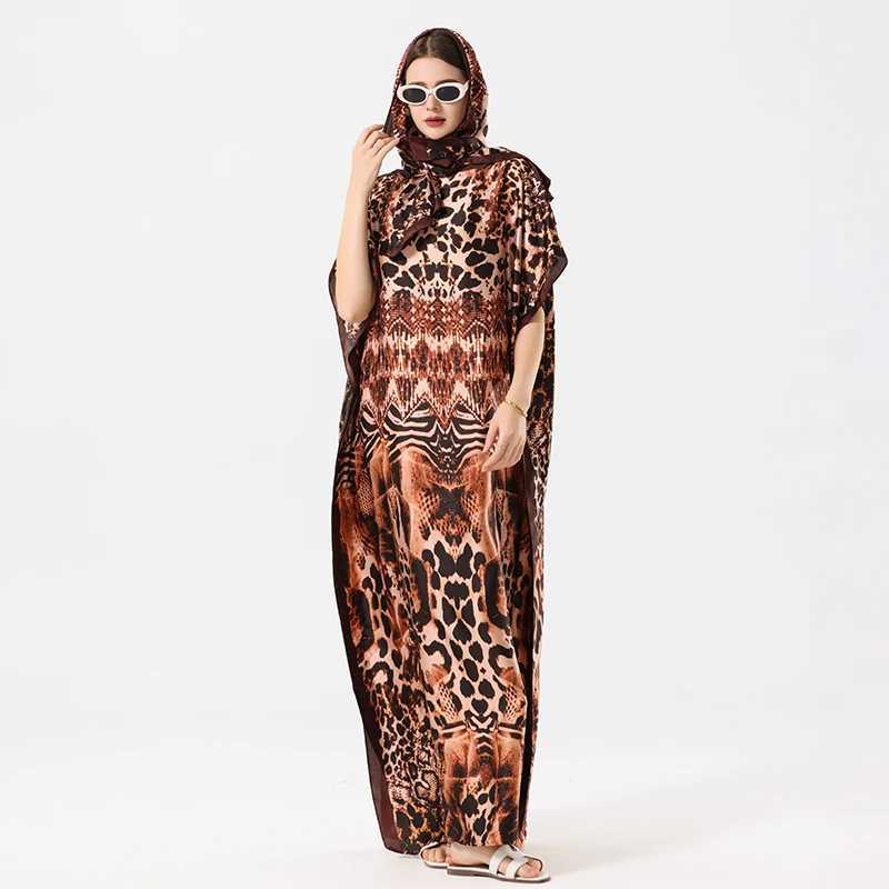 Summer Bohemian Women Maxi Dress Leapord Print Beach Woman Silk Dress Oversize African Women Clothing Dubai Dashiki Abaya X250514