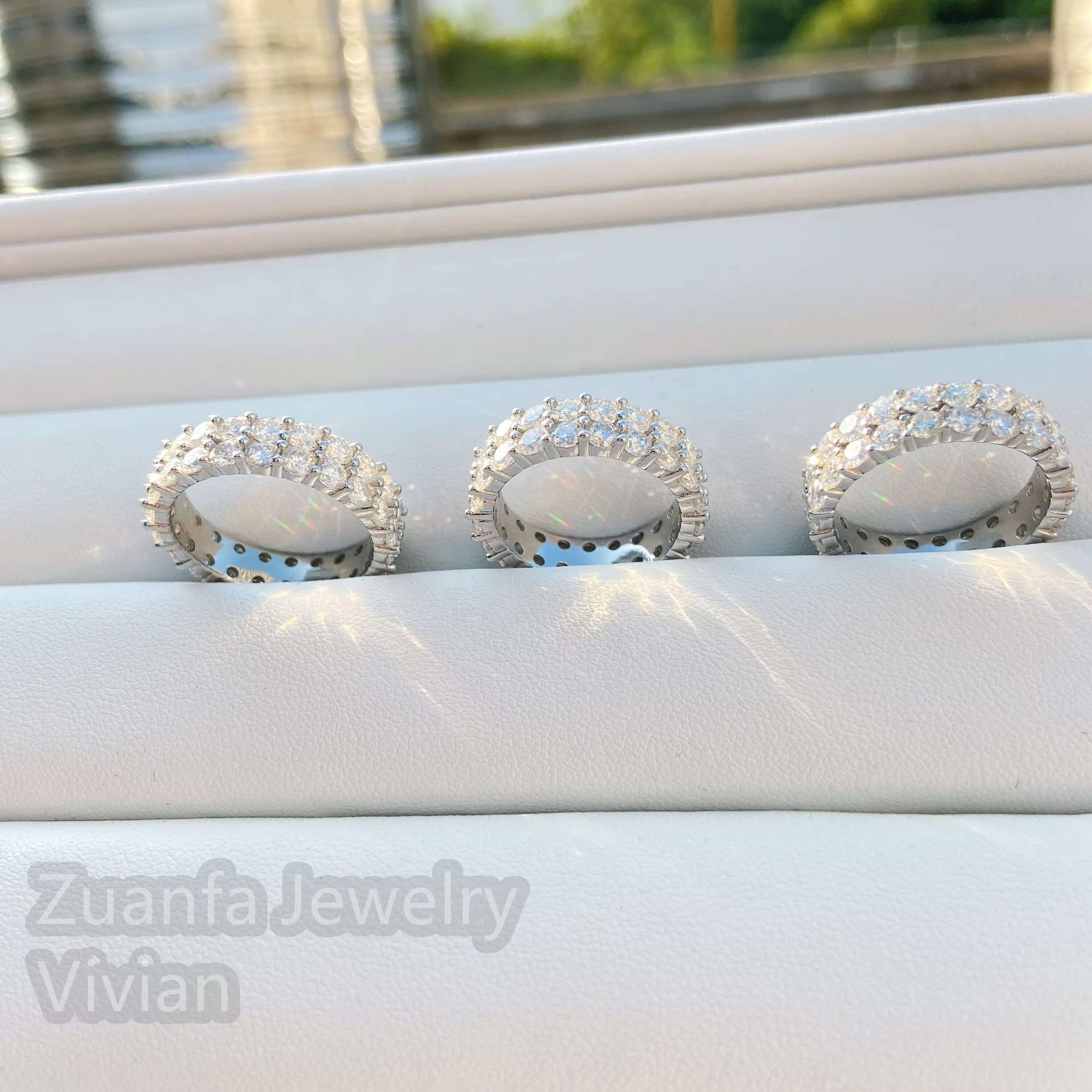 Sterling Silver 925 3mm Diamond Stone 2 Rows Vvs Moissanite Band Ring Hip Hop Bling Jewelry Women Rings