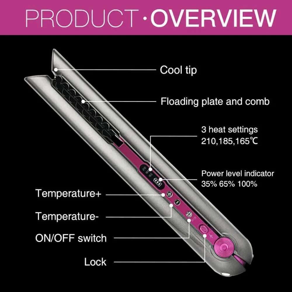 Portable Straightener with Charging Base Wireless Iron Floading Plate and Comb PTC Hair Straightening Device