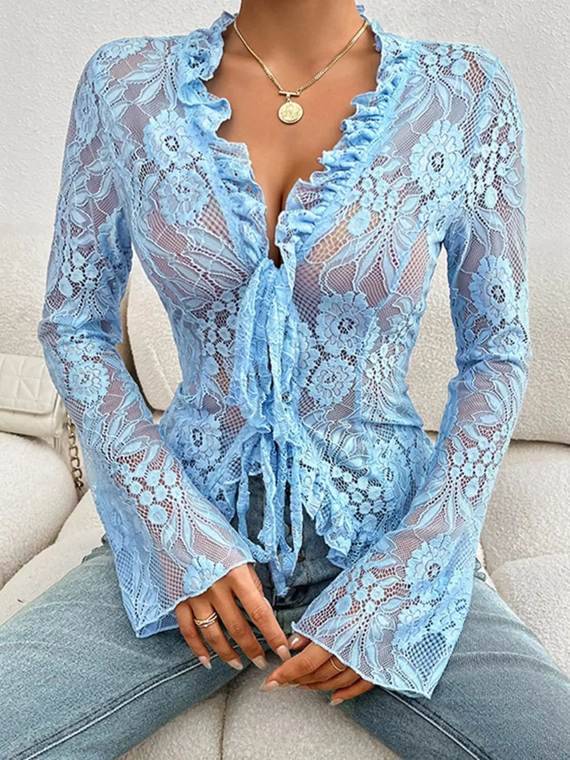 Women Gothic Lace Shrug Crop Tops Flare Long Sleeve Vintage Shirts Blouses for Cosplay Role-Playing Party Halloween Costume 250513
