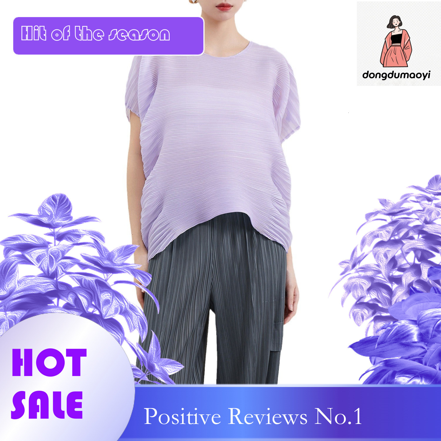 dongdumaoyi Miyake irregular loose top women's plus size summer new item fat mm slimming bat sleeves cover belly short sleeved T-shirt