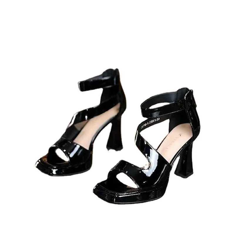 Womens Sandals Patent Leather Platform Sandals 2024 Summer Fashion High Heels Ladies Sandal Sexy Wedding Party Shoes for Women W250514