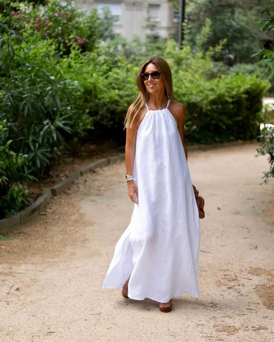 2025 Spring Cotton Linen Women Dress Long Black V-neck Sleeveless Loose A-line Dresses Female Elegant Trendy Casual Lady ClothesXJ250514