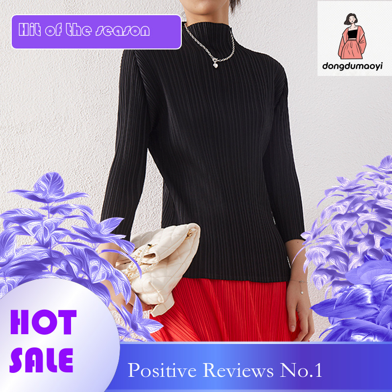 dongdumaoyi 2023 autumn mid sleeve design T-shirt nine quarter sleeves three bedroom style top with pleats, long sleeves, and a base for women