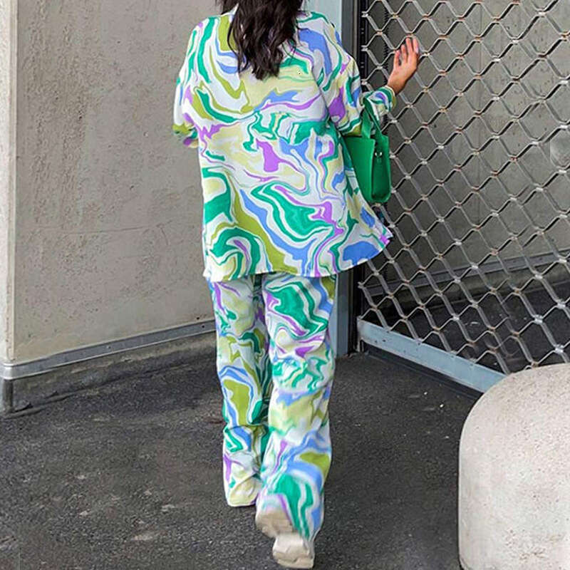2025 New Street Loose Printed Shirt Long Sleeve Fashion Casual Womens Two Piece Set Show Thinness Washable Long Temperament Solid New Arrival New Prod