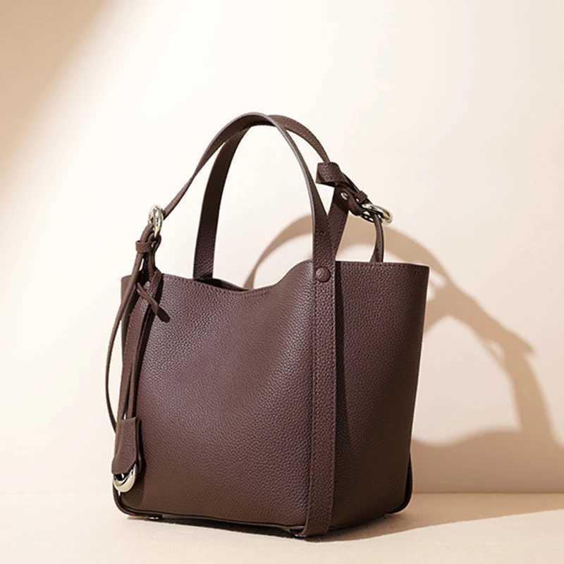 2025 Spring Summer Luxury Genuine Leather Crossbody Shoder BagCowhide Shopping Basket BagLarge Capacity Wen Bucket Handbag Z250514