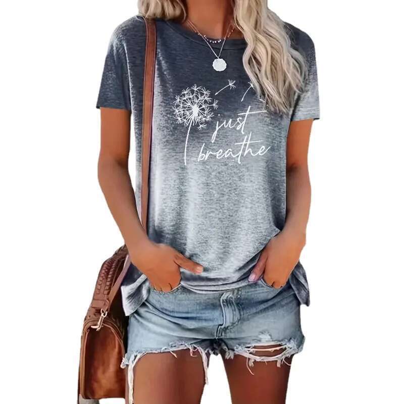 New Spring Summer Women's T Shirt--Dandelion Gradient Printed Top Fashion Clothing Short Sleeve Matching Clothes