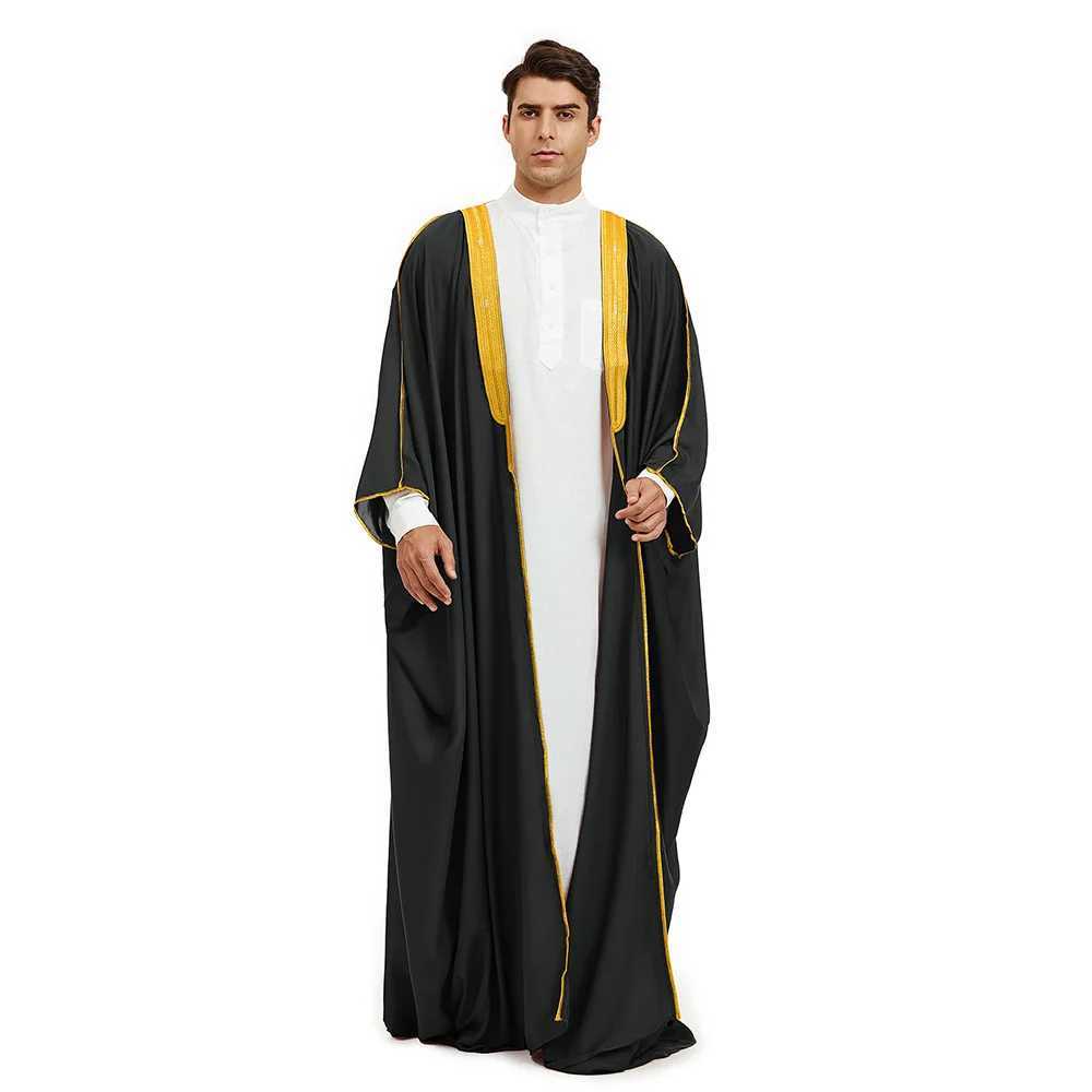 Men Bisht Abaya Modest Muslim Thobe Jubba Dress Satin Embroidery Kaftan Islamic Clothing Arab Robe Eid Prayer Cape Saudi Caftan X250514