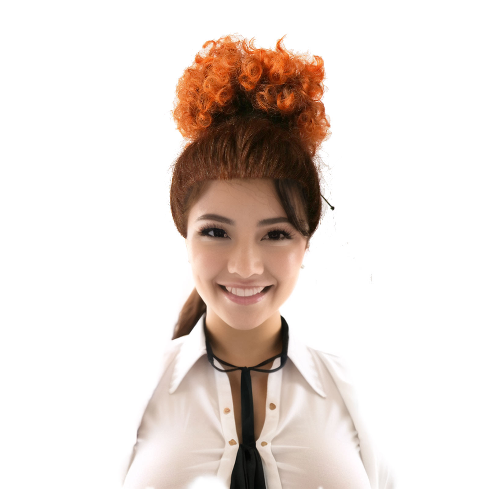 Ombre Color Afro Puff Drawstring Ponytail Bun with Bangs-Heat Resistant Synthetic Kinky Curly Ponytail Updo Hair Extensions with Two Clips, Curly Wome