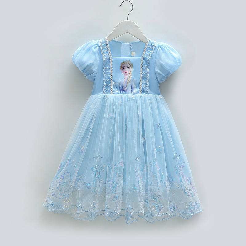 DISNEY Frozen Elsa princess kids designer clothes baby clothes girl dress summer dress baby girl net puffy dress summer outfit
