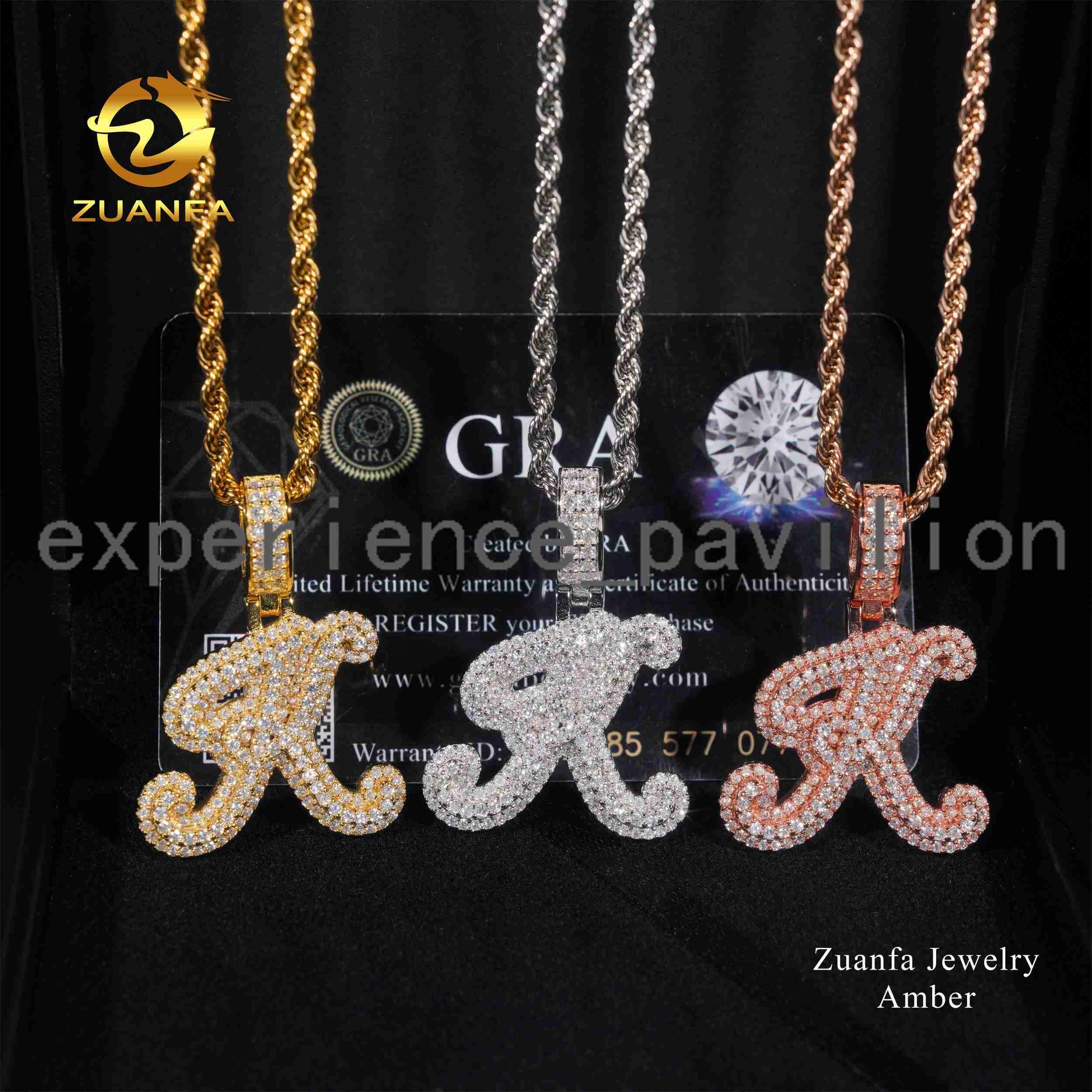 Wholesale Price Hip Hop Jewelry Women Men Necklace Vvs Moissanite Diamond Iced Out White Gold Plated Moissanite Letter Pendant