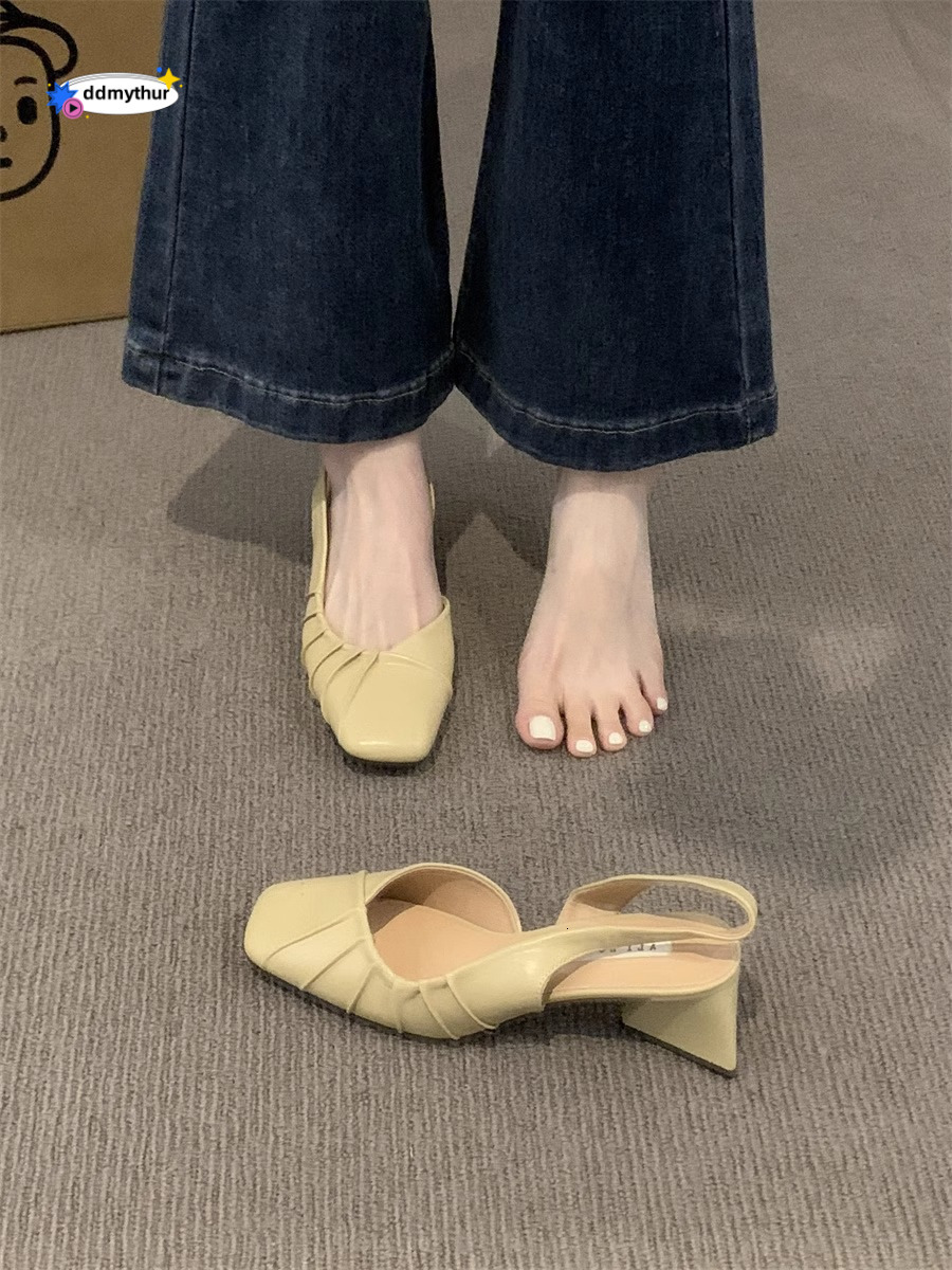 2025 Spring/Summer New High Baotou Back Air Sandals Coarse Heel Shallow Mouth French Gentle Style Single Women's Shoes ddmythur