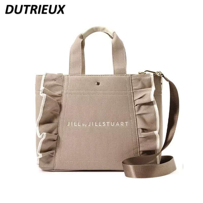 Japanese Style Ruffles Canvas Bag New Large Size Bags Girls Commuter Portable Messenger All-Matching Casual Handbags for Women