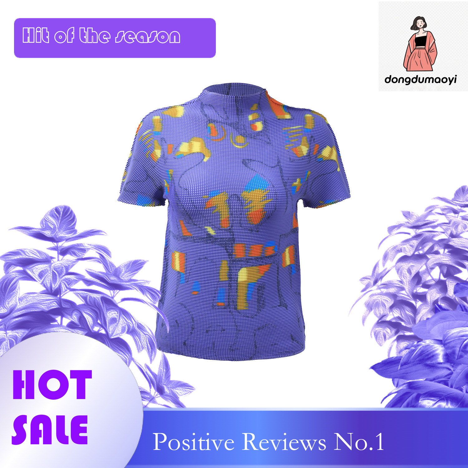 dongdumaoyi Miyake Fashion Versatile Printed Top Anime Home Drawing Cartoon T-shirt Casual Portable Short Sleeve