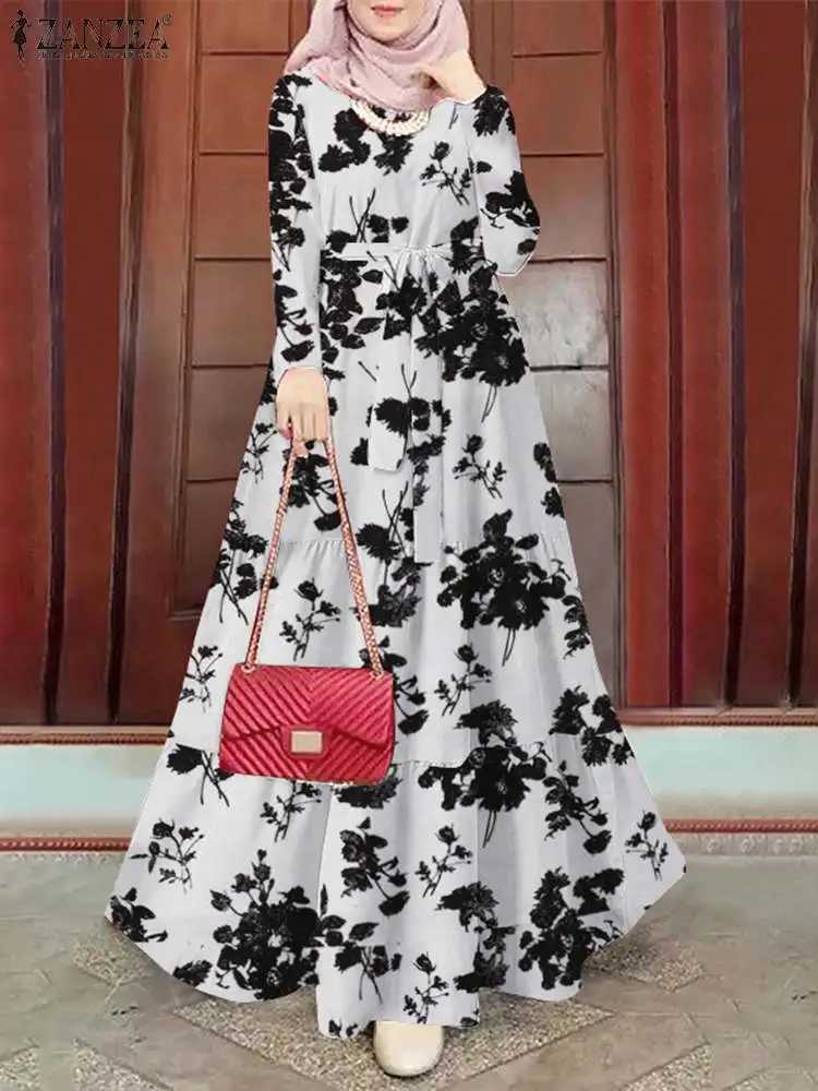 ZANZEA Spring Floral Printed Muslim Dress Long Slve Ramadan Turkey Vestidos Vintage Holiday Maxi Robe Kaftan Islamic Abaya X2505141