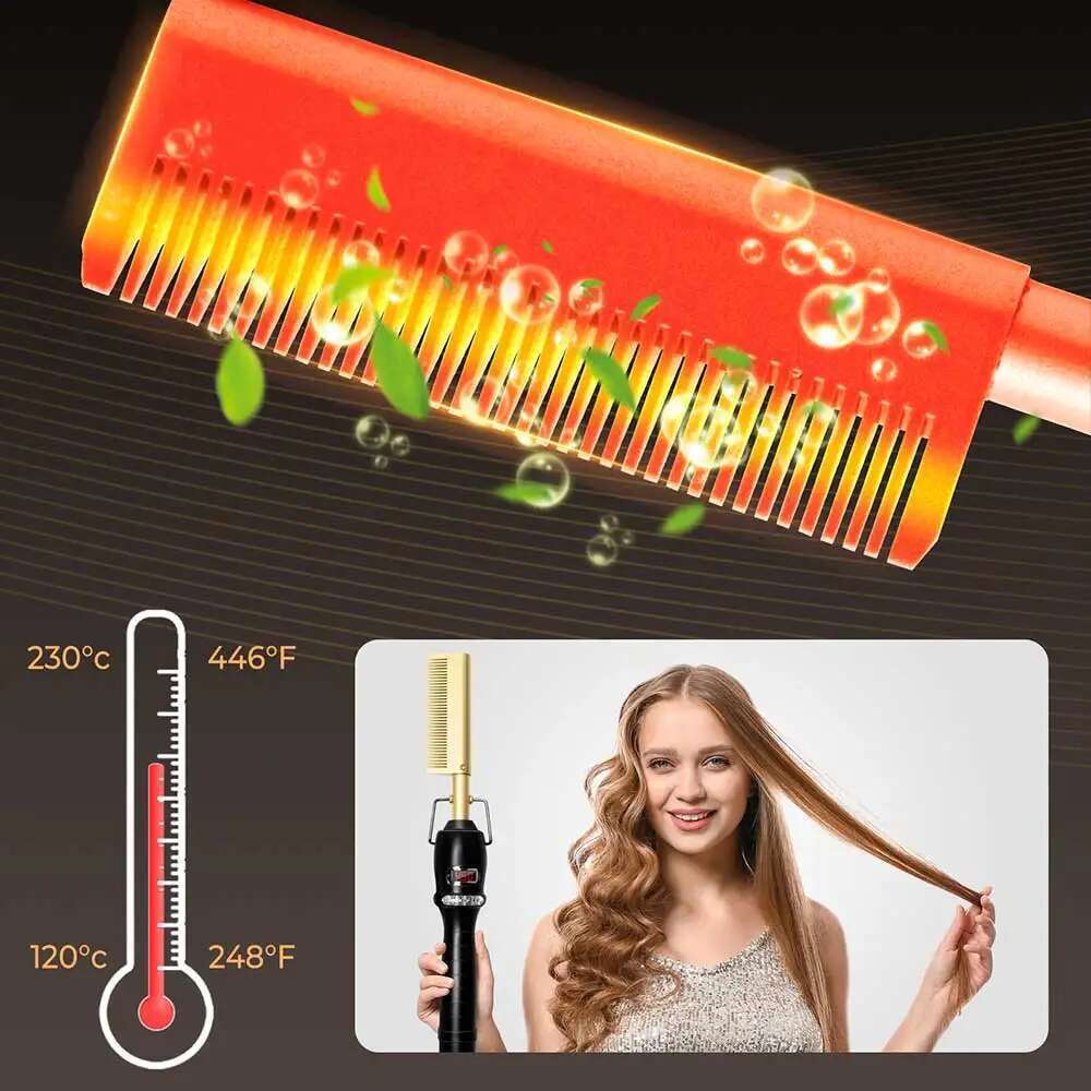 Electric Fast Heating Portable Travel Anti-Scald Beard Straightener Hair Styling Tool 2 in1 Hot Comb