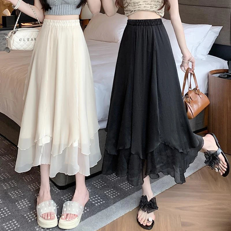 GIDYQ Summer Women Mesh Skirt Fashion Korean High Waist Loose Midi Y2K Elegant Female Casual All Match A Line Skirts 250514