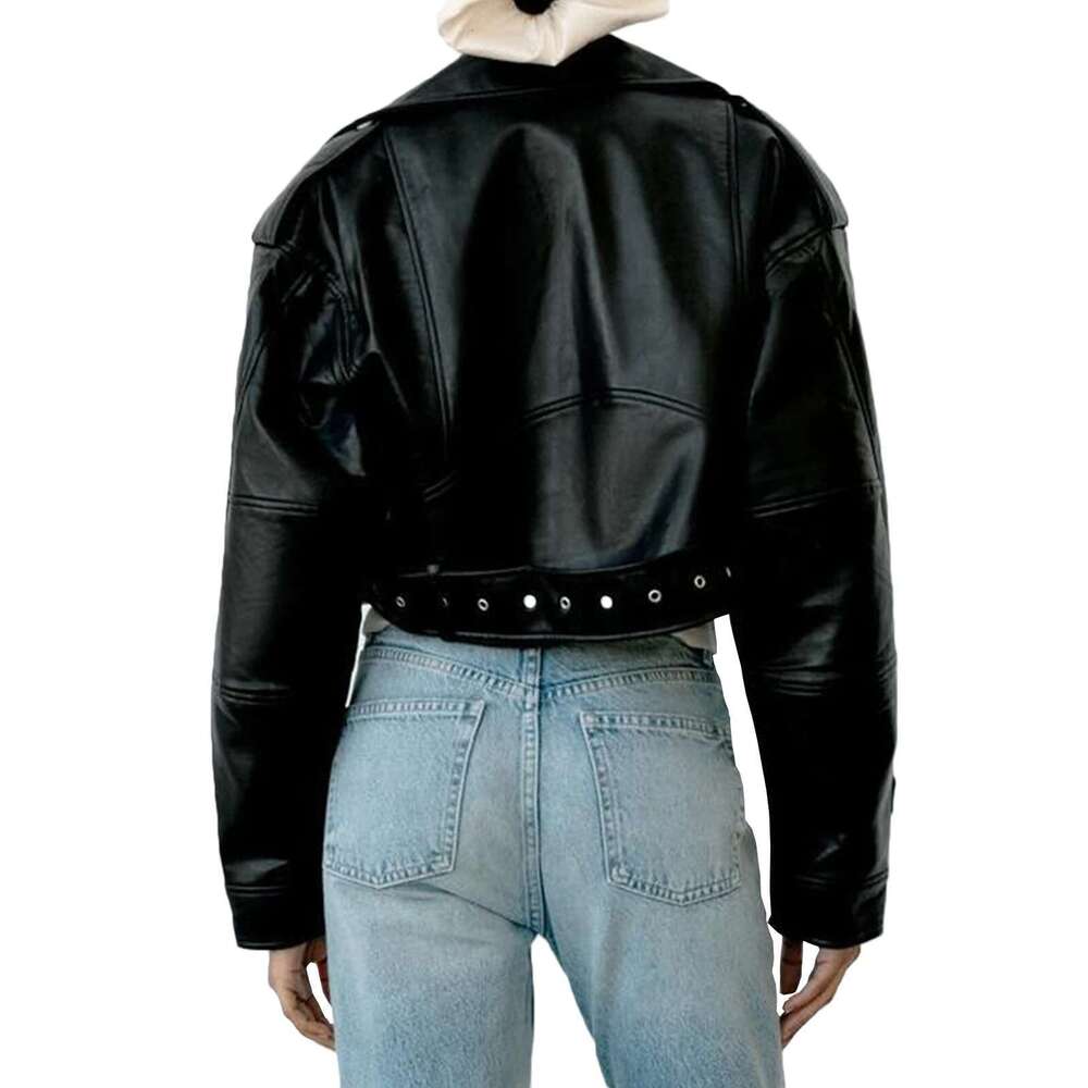 Fitaylor Women Faux PU Casual Lady Lapel Zipper Short Leather Jacket High Street Motorcycle Coat Designer