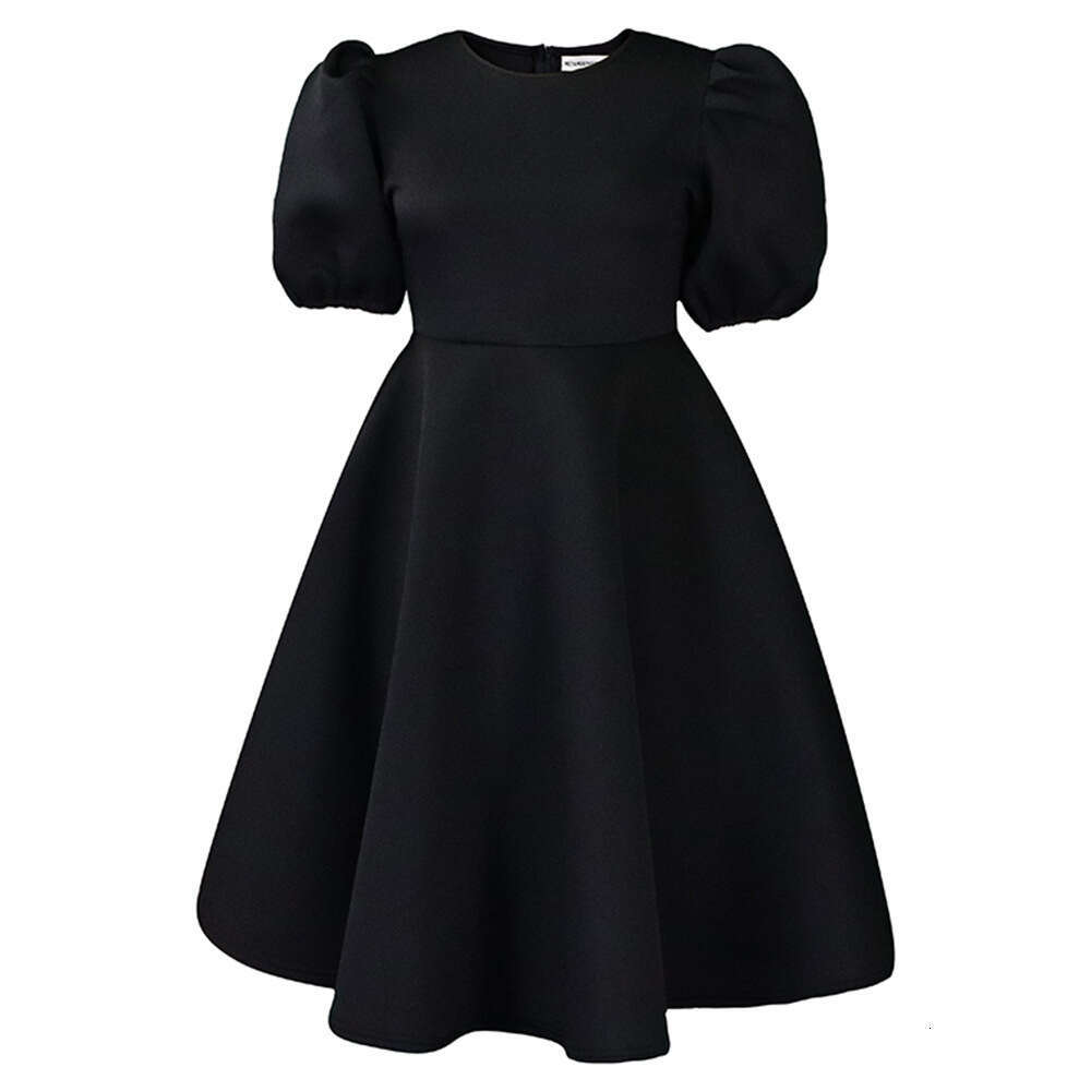 Women's Wear Women's Wear Round Necked Elegant Bubble Sleeves With Waistband And Large Hem Formal A-Line Dress