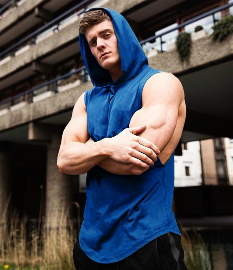 Plain Mens Gym Tank Top Hoodies Fitness Sleeveless Hooded T Shirt Cut Off Sports Singlets Bodybuilding Stringer Muscle Vest 250513