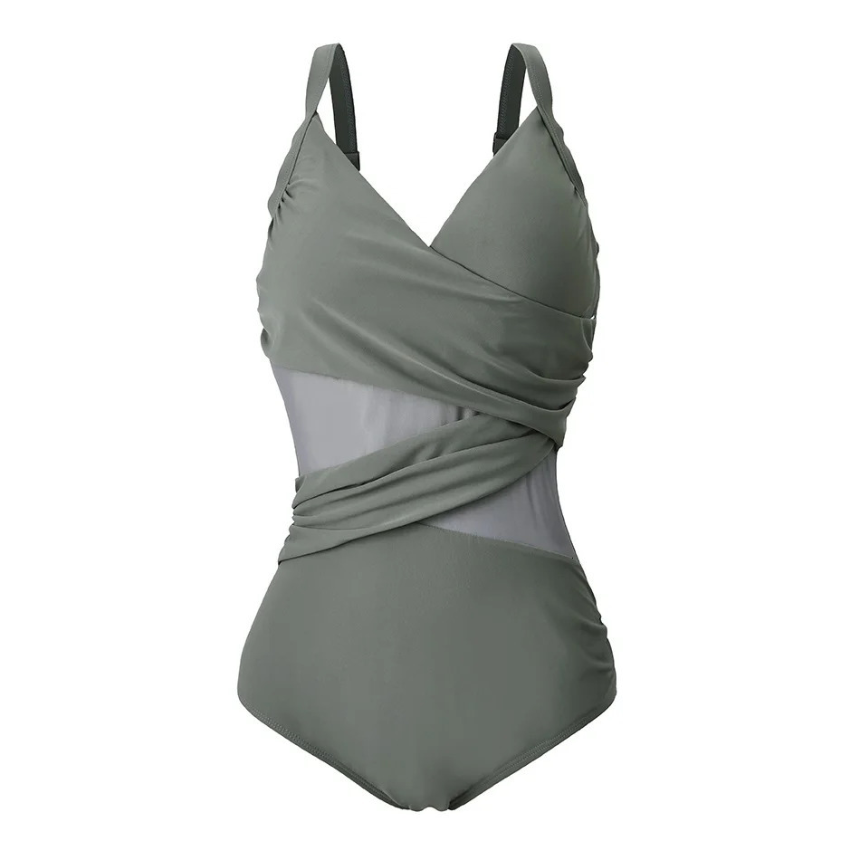 2025 Sexy Plus Size One Piece Swimsuit Women Mesh Patchwork Bathing Suits Vintage Swimwear Summer Beach Wear Swim Suit M-4XL 250509