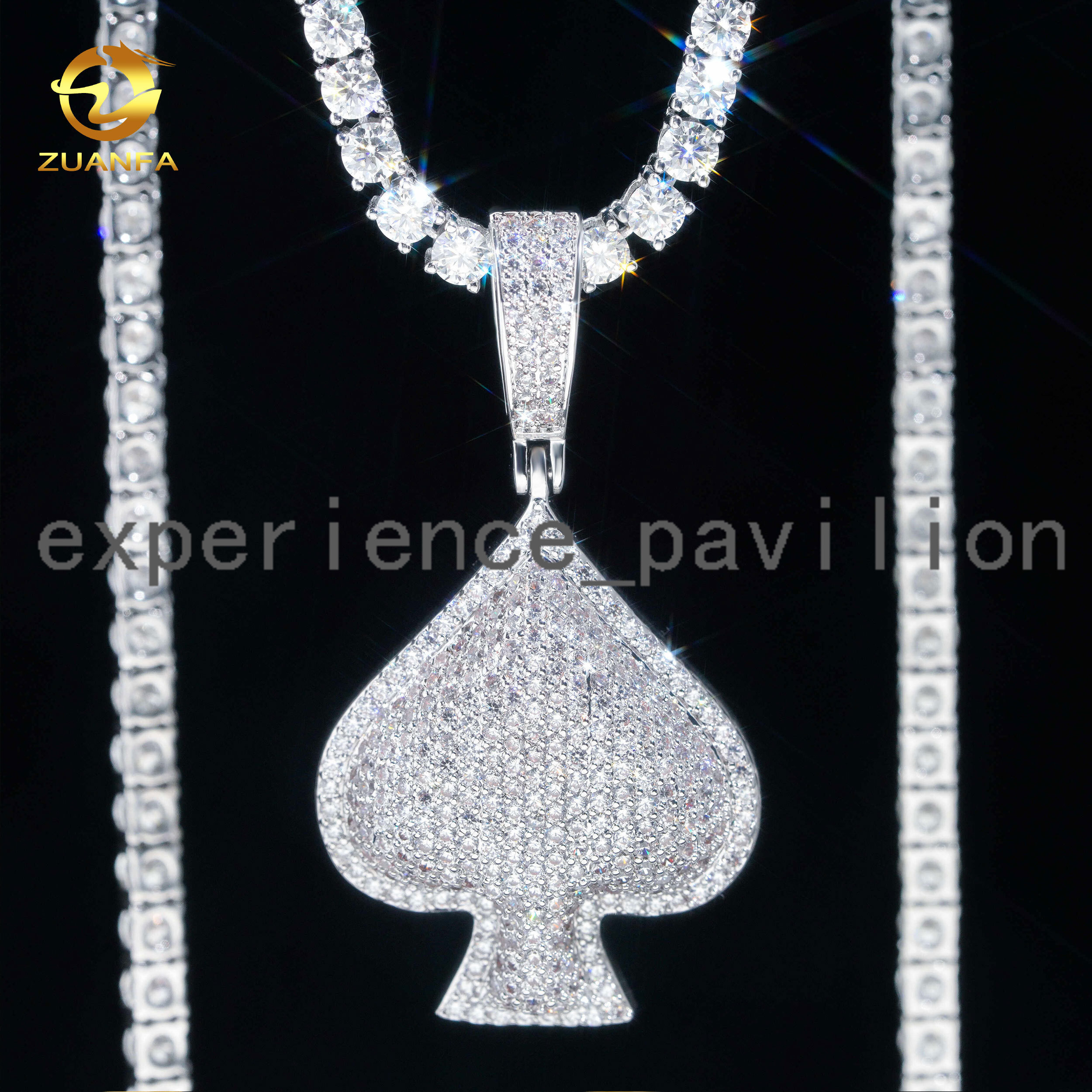 Fashion Playing Card Spade Custom Pendant 925 Silver Hip Hop Pendant Bling Heart Spade VVS Moissanite Pendant for Necklace