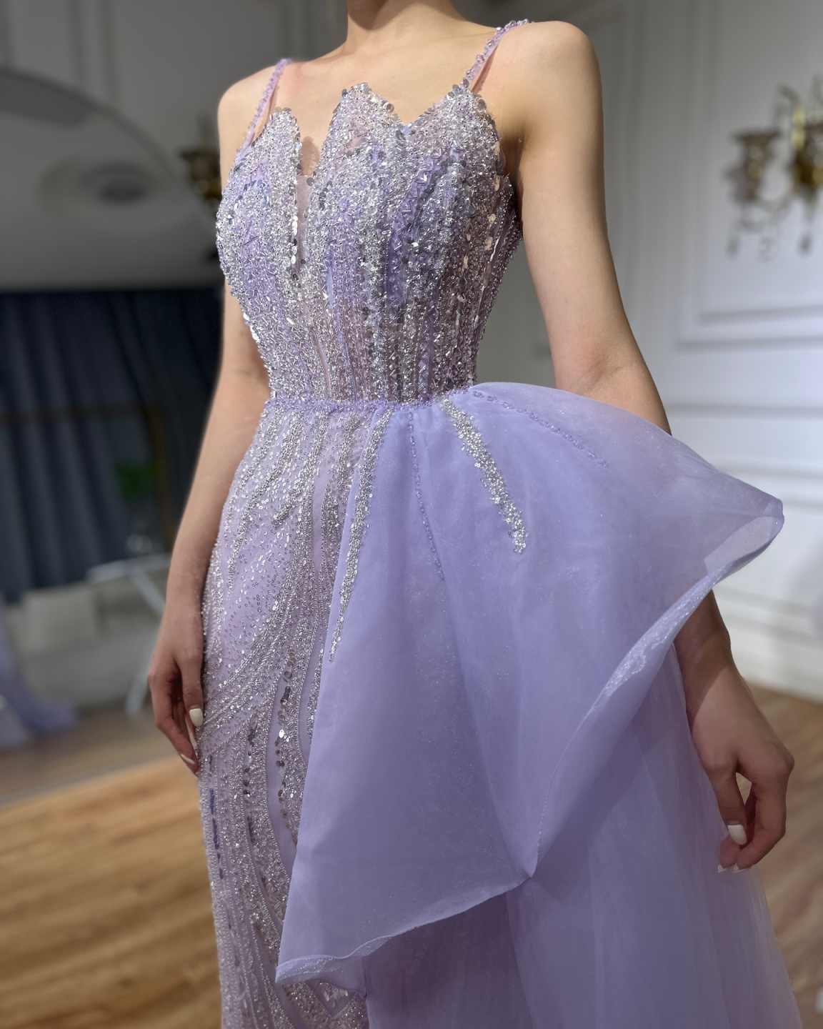 Graceful Purple Prom Dresses A-Line With Spaghetti Strap Sequins Ctystals Customized Zipper Court Gown Evening Dresses Plus Size Vestido De Noite