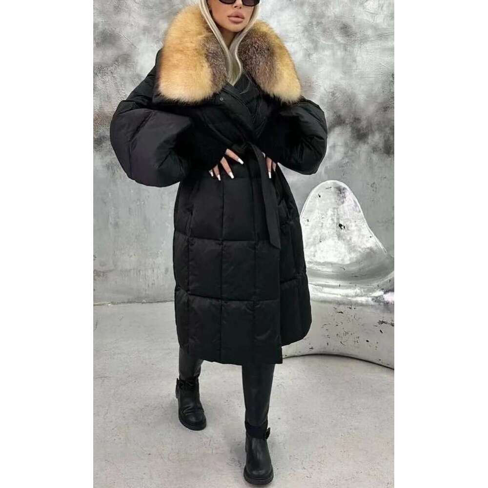 2025 New Real Big Fox Fur Collar Winter Jacket Women Natural X-Long Loose Thick Warm 90% Goose Down Coat Outerwear Streetwear