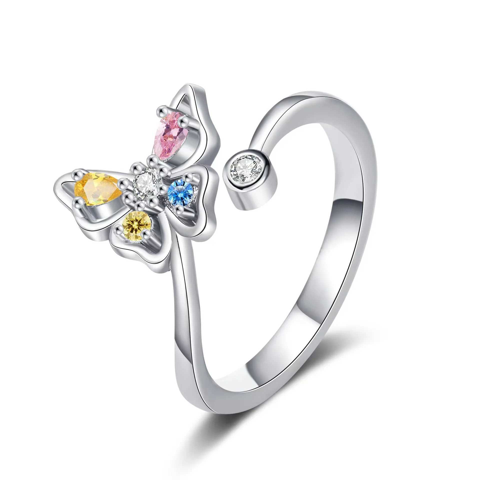 Vintage 925 Sterling Silver Zircon Butterfly Finger Ring Adjustable Open Silver Rings For Women Luxury Fine Jewelry Brand GiftXJ250514