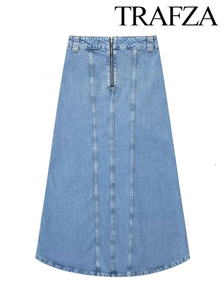 TRAF Womens Summer Street Vintage Denim Suit Bow Tie Half Sleeve Shirt Two Piece High Waisted Halter Skirt 250514