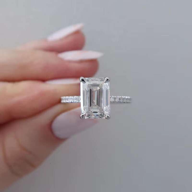 Women Engagement Ring Emearld Cut Solitaire DEF VVS Moissanite Ring 14k