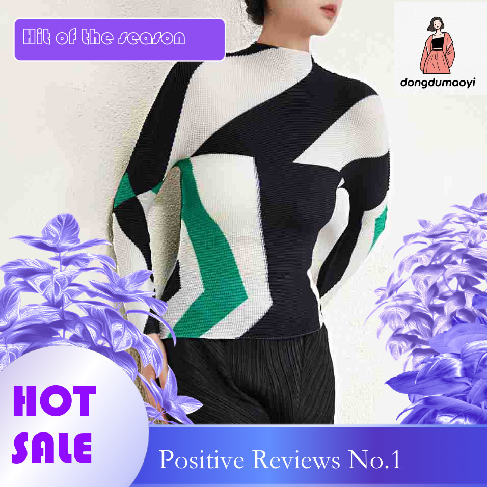 dongdumaoyi Miyake top in autumn and winter, niche design, versatile, slimming, long sleeved, high-end, pleated fashion, base t-shirt for women