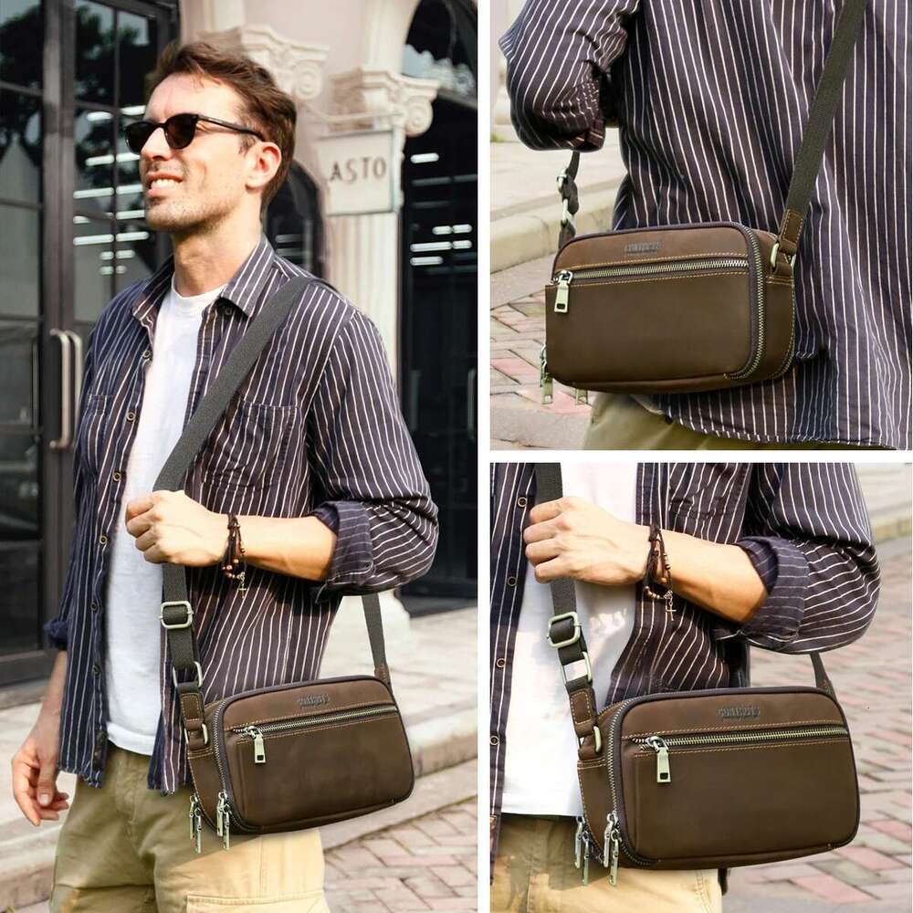 Vintage Crazy Horse Leather Men's Shoulder Small Male Crossbody Travel Retro Design Business Casual Messenger Bag For Man