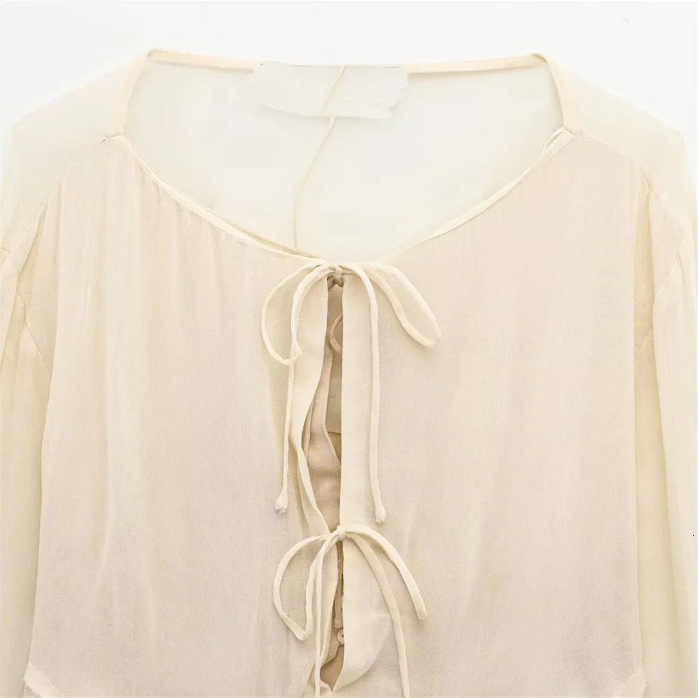 Taop Za womens spring and summer round neck flared sleeve ruffle collar lace up layered decoration shirt 250514