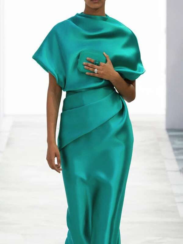 Modigirl Womans Maxi Loose Green Short Sleeves Original Creation Party Evening Prom Dresses Women 2025 Summer New