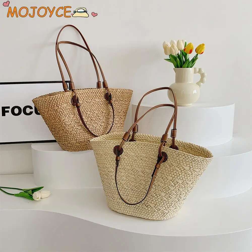 Summer Straw Weaving Tote Women's Beach Bags Large Capacity Braiding Shoulder Ladies Handmade Woven Underarm Bag Handbag